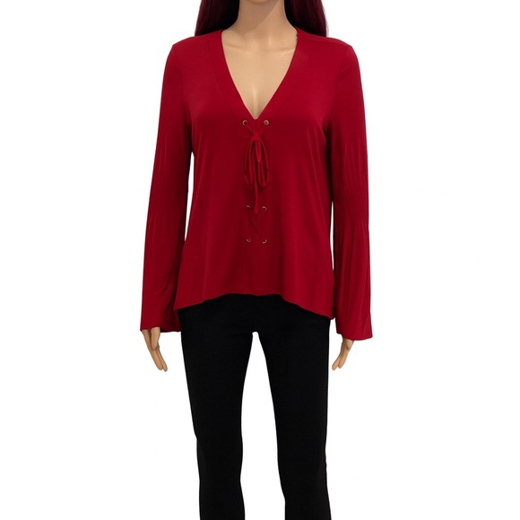 NWT Maurice’s XL Red Lace-Up Blouse | Long Sleeve Rayon Top - Picture 4 of 5